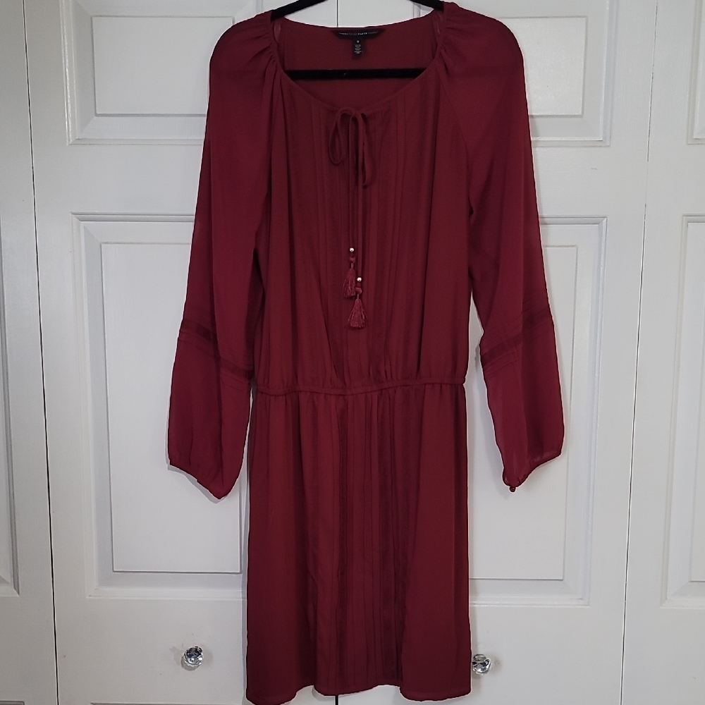 White House Black Market Maroon Long Sleeve Dress
